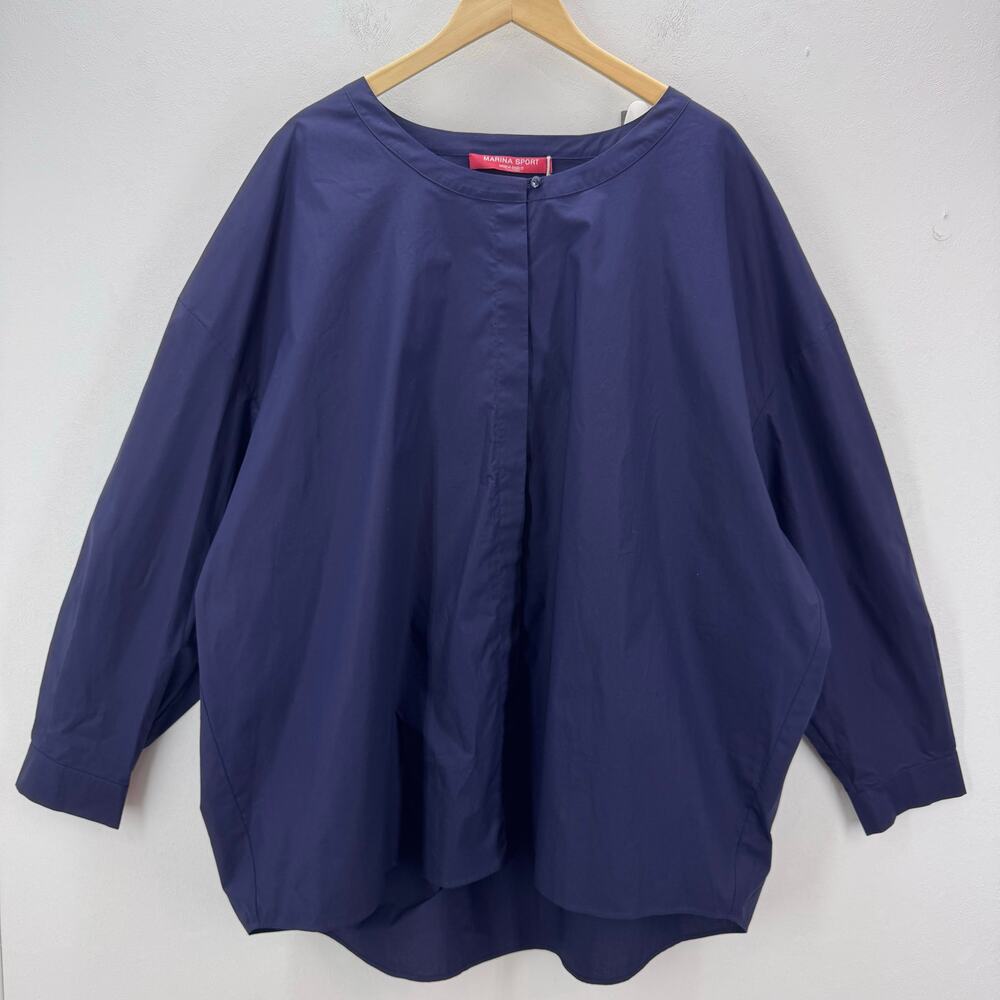 NWT Marina Rinaldi Cotton Poplin Button Shirt Navy Capsule Wardrobe Travel US24